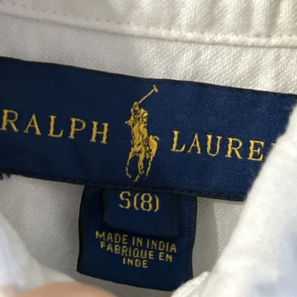 Boys Polo Ralph Lauren Cotton Oxford S/S Shirt Sz Small 8 White Clean